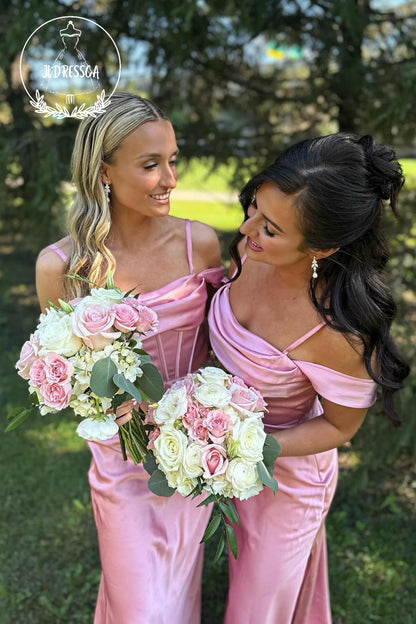 Blush Pink Sheath Straps Charming Silk Satin Bridesmaid Dress, BD25013