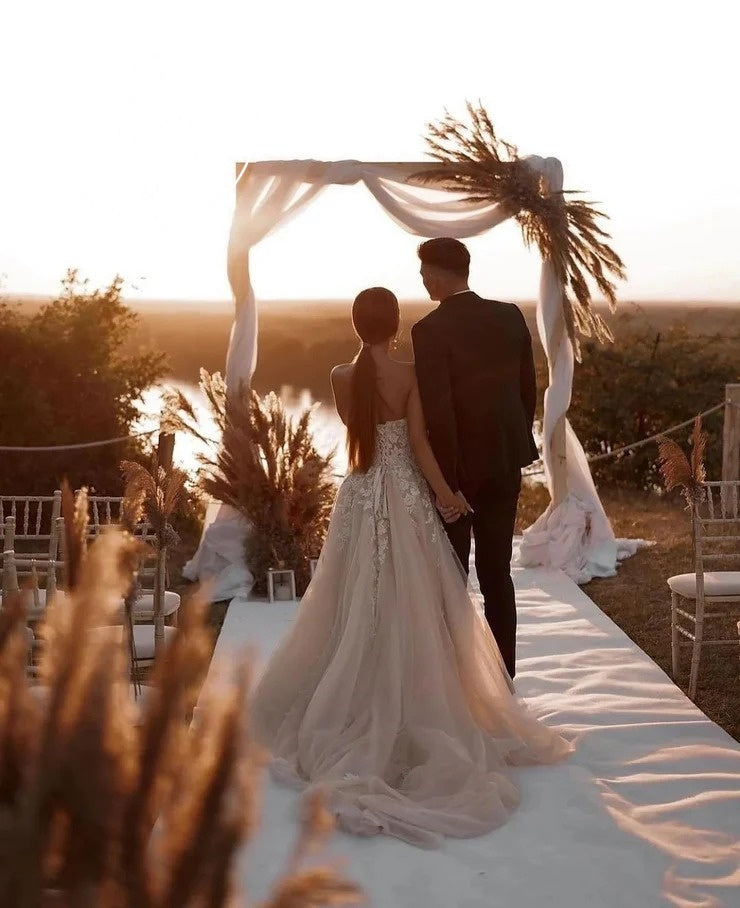 Charming Dark Champagne Long Ball Gown Wedding Dresses with Sweetheart Neckline and Appliques, WD25014