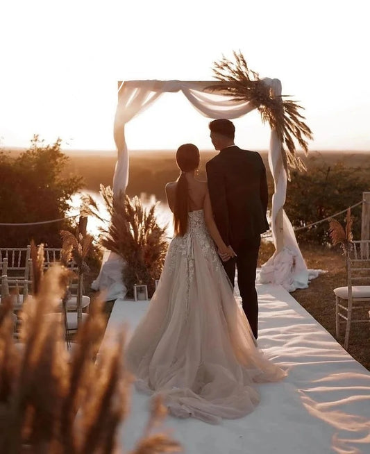 Charming Dark Champagne Long Ball Gown Wedding Dresses with Sweetheart Neckline and Appliques, WD25014