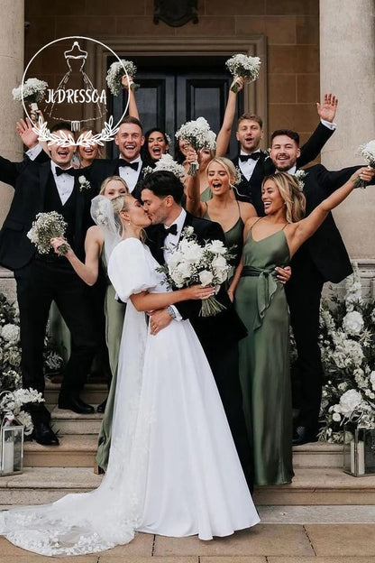 Sheath V - Neck Green Silk Satin Belted Bridesmaid Dresses, BD25004