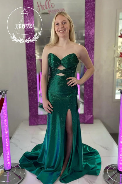 Sparkly Long Mermaid Sweetheart Hot Pink Satin Prom Dresses with Hot Stone Beading, PD25934