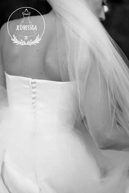 Elegant White Strapless Satin Wedding Dresses, WD25024