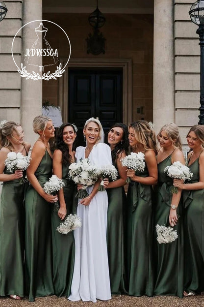 Sheath V - Neck Green Silk Satin Belted Bridesmaid Dresses, BD25004