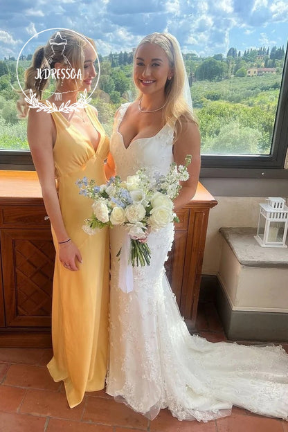 Simple Long Sheath V - Neck Silk Satin Bridesmaid Dress, BD25005