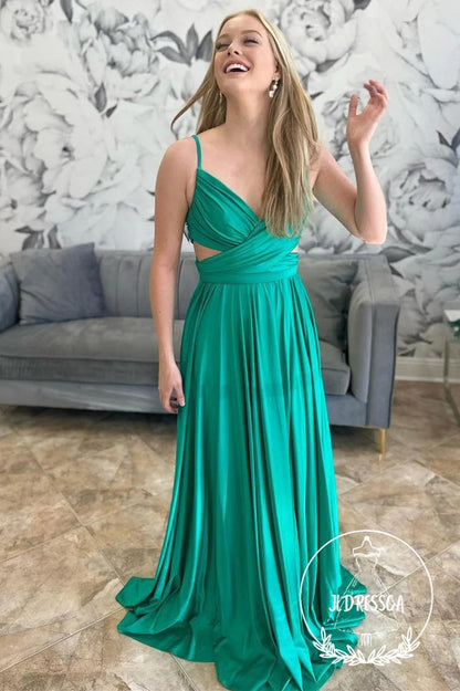 Emerald Green A-Line Pleated Formal Dress, PD25895