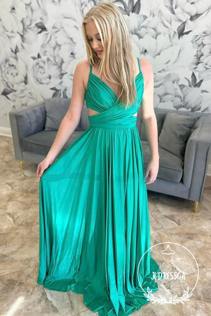 Emerald Green A-Line Pleated Formal Dress, PD25895