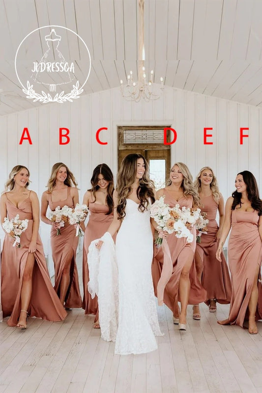 Stunning Long Sheath Blush Pink Silk Satin Bridesmaid Dress, BD25006