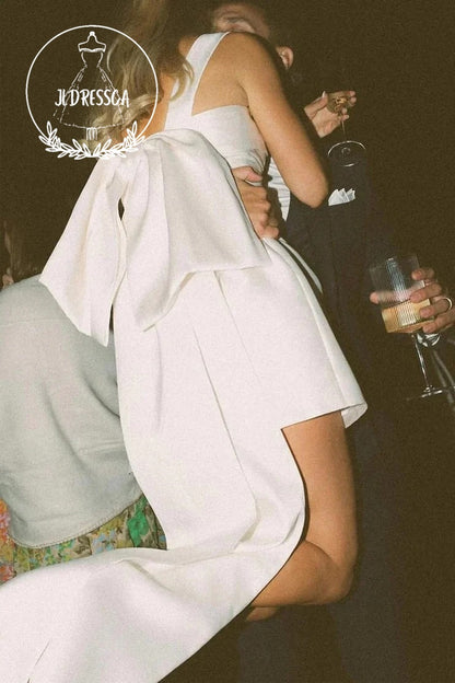 Cute Short Sheath Twill Satin Wedding Dresses with Straps, WD25016