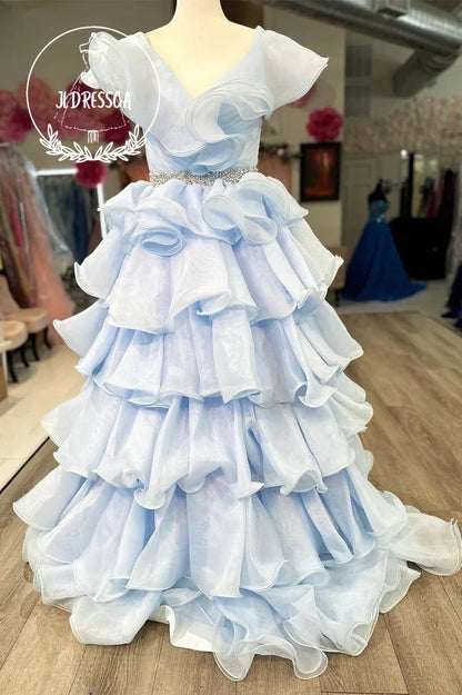 Hot Pink Long Multi-Layer A-Line Prom Dress with Ruffles, PD25966