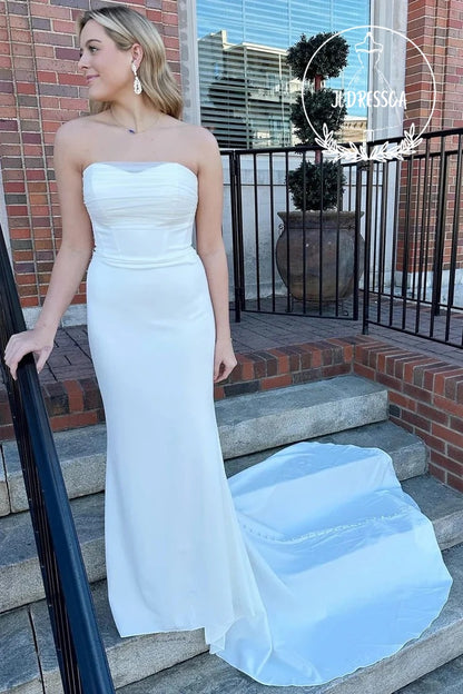 White Long Strapless Mermaid Wedding Dress, WD25038