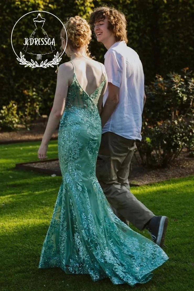 Green Mermaid Long Prom Dress With Slit, PD25918