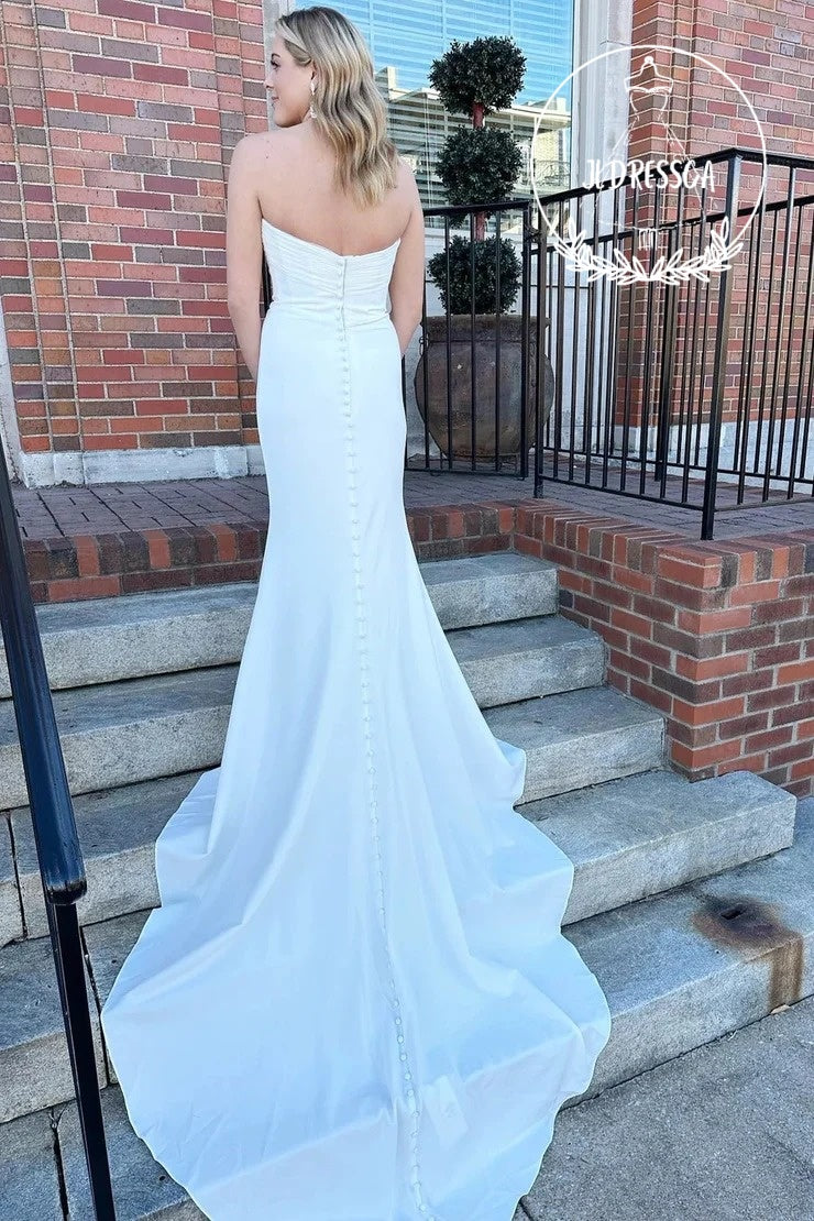 White Long Strapless Mermaid Wedding Dress, WD25038