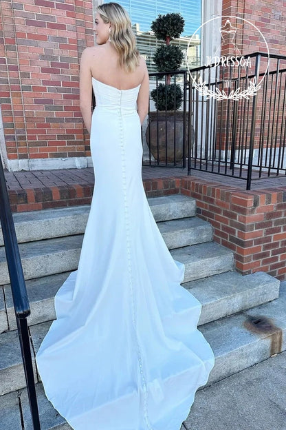 White Long Strapless Mermaid Wedding Dress, WD25038