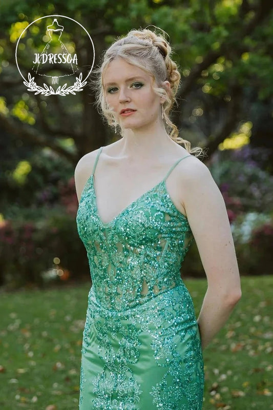 Green Mermaid Long Prom Dress With Slit, PD25918