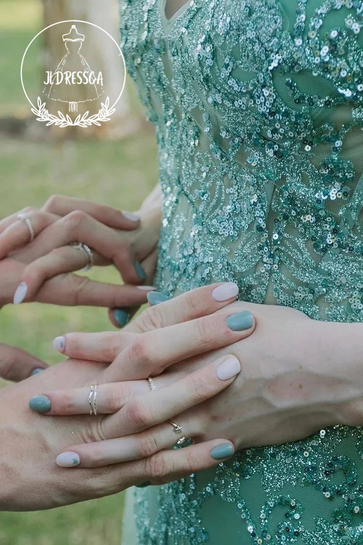 Green Mermaid Long Prom Dress With Slit, PD25918