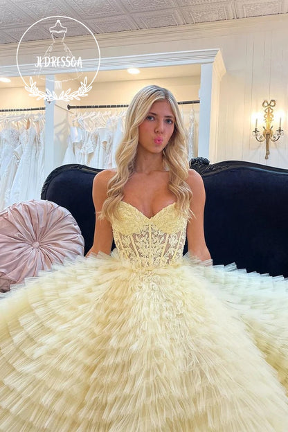 Black Sweetheart Tiered Tulle A - Line Long Prom Dress, PD25928