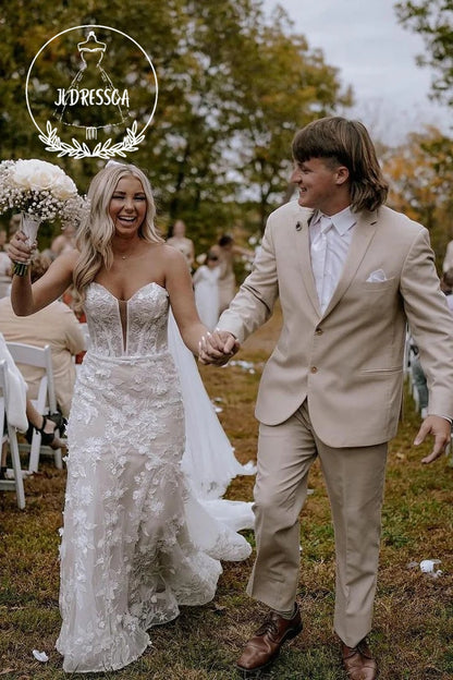 Mermaid Sweetheart Tulle Lace Wedding Dresses with Train, WD25039