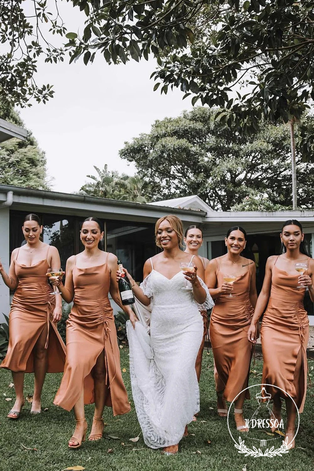 Silk Satin Sheath Cowl Neck Bohemian Bridesmaid Dress, BD25039