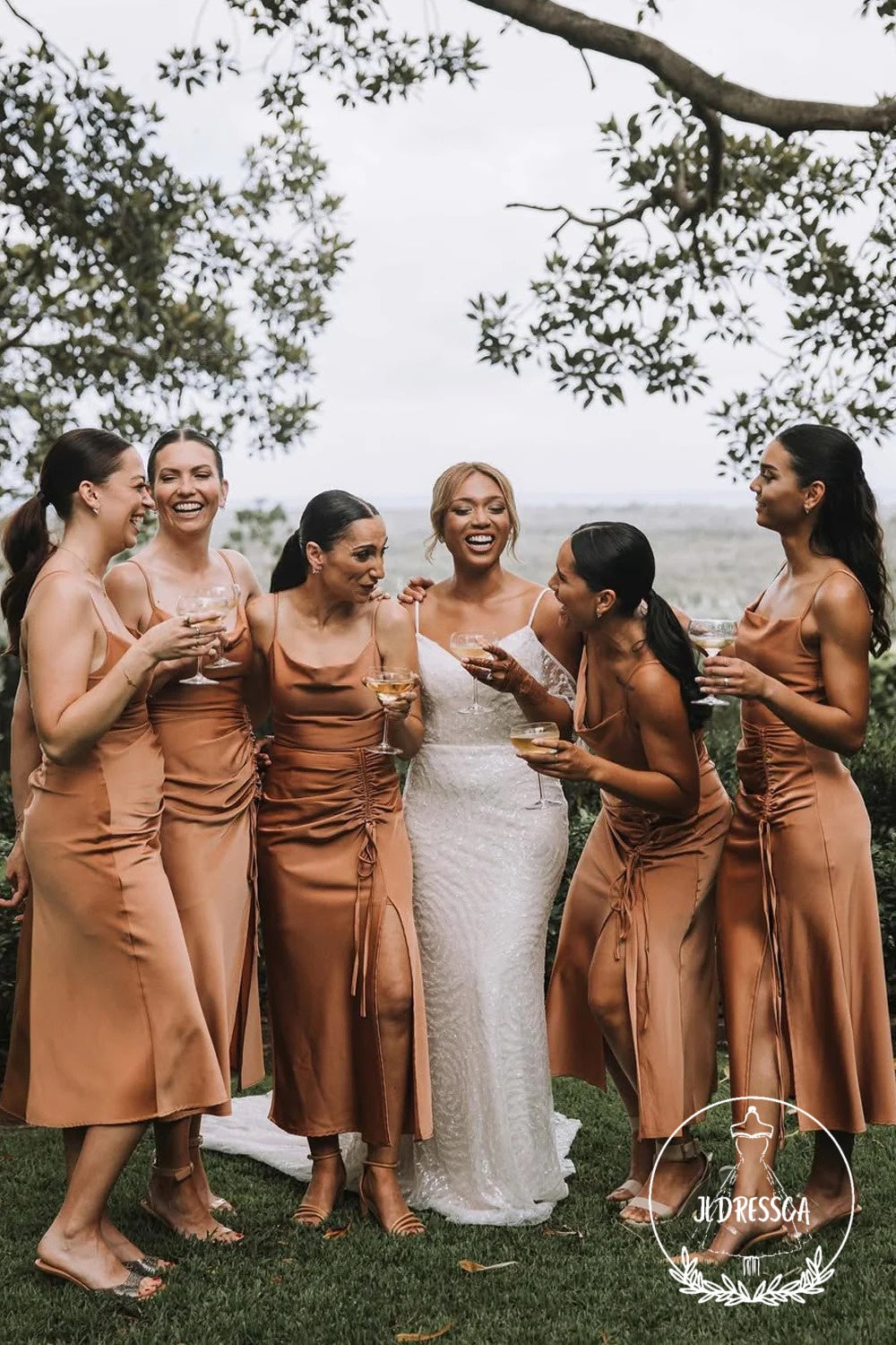 Silk Satin Sheath Cowl Neck Bohemian Bridesmaid Dress, BD25039