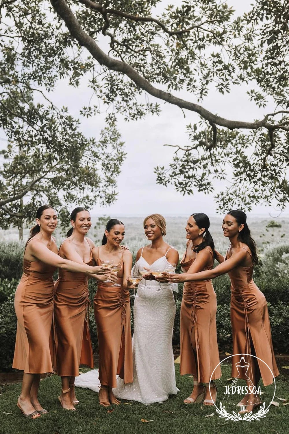 Silk Satin Sheath Cowl Neck Bohemian Bridesmaid Dress, BD25039