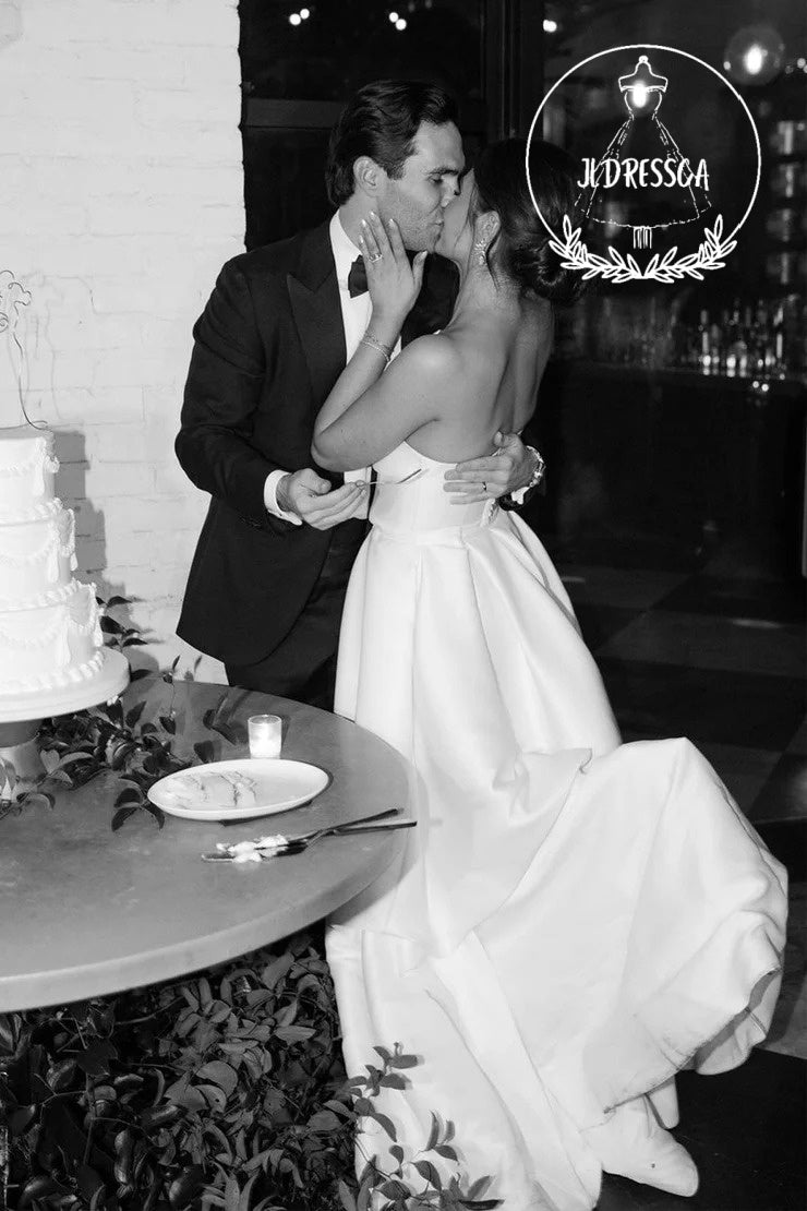 A-Line Strapless Satin Wedding Dress with Slit, WD25029