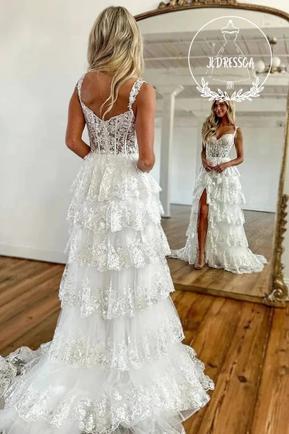 White Long A - Line Prom Dresses with Sequin Lace and Sweetheart Neckline, PD25959