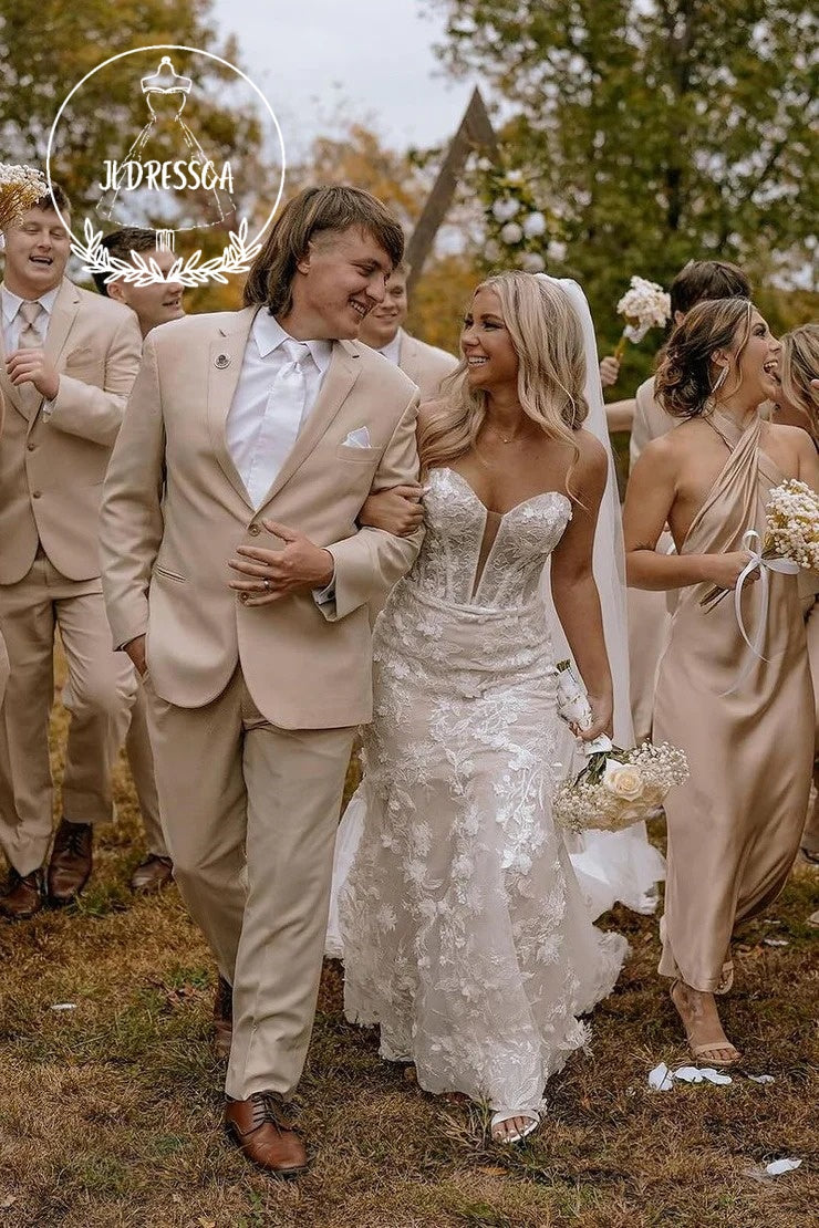 Mermaid Sweetheart Tulle Lace Wedding Dresses with Train, WD25039