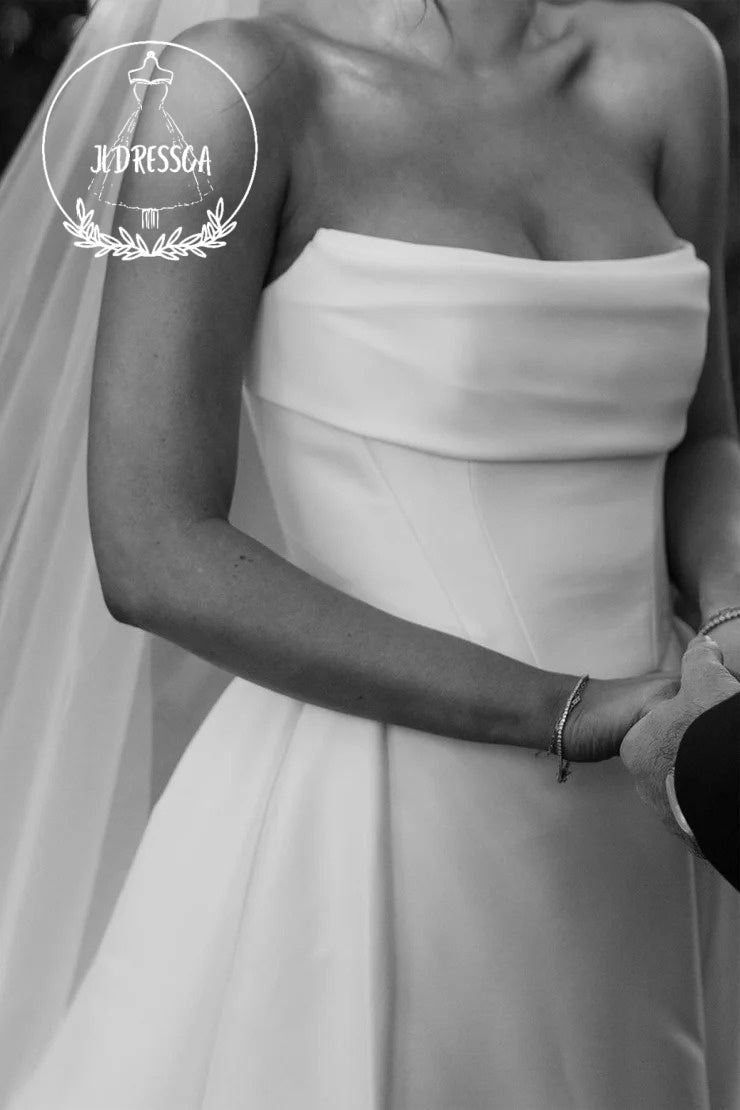 A-Line Strapless Satin Wedding Dress with Slit, WD25029