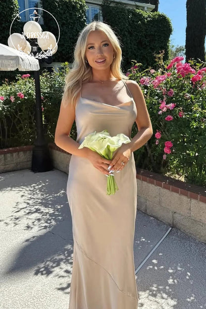 Mermaid Scoop Neck Cute Silk Satin Bridesmaid Dress, BD25019