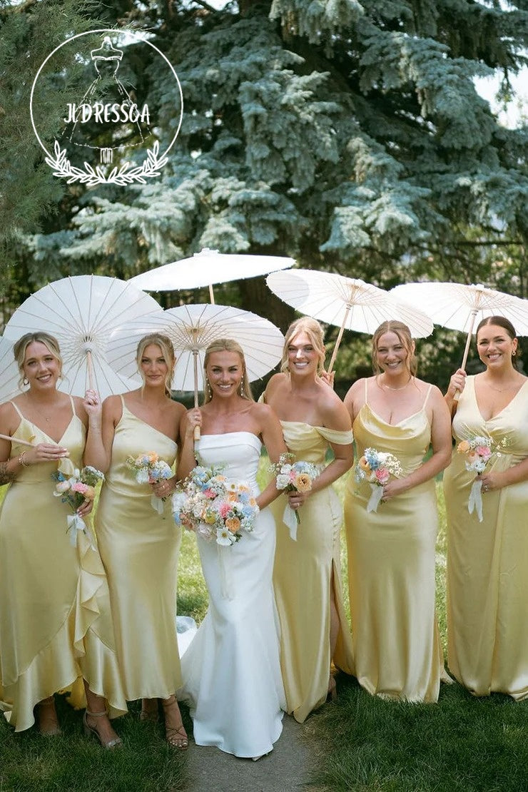 Sheath Long Daffodil Satin Bridesmaid Dresses, BD25010