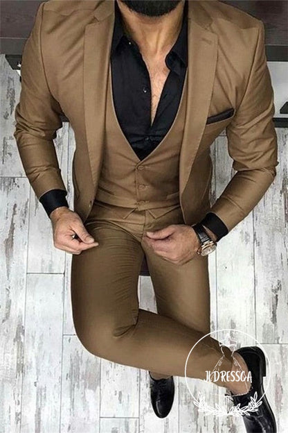Chocolate Brown Three Piece Men's Prom Suits Designer Slim Fit Dress Suit, SU25049