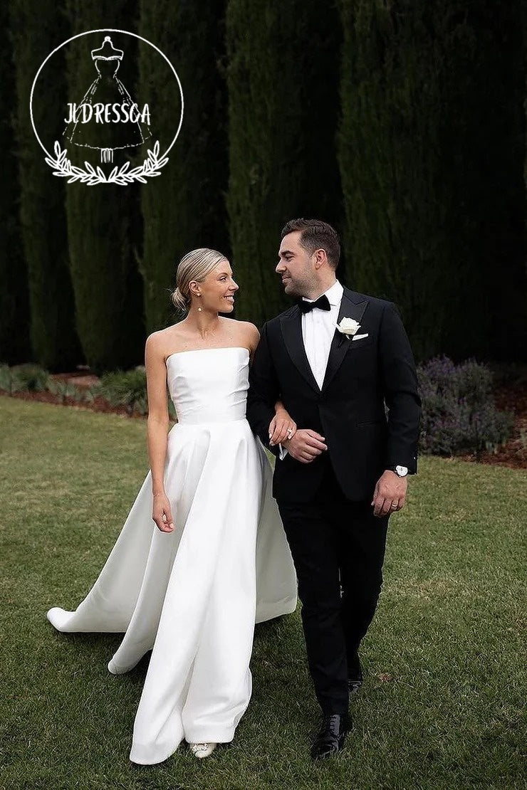 A-Line Strapless Satin Wedding Dress, WD25030