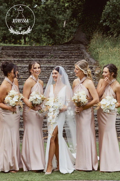 Blush Pink Mermaid Halter Satin Bridesmaid Dresses, BD25020 JLDressCA Blush Pink Mermaid Halter Satin Bridesmaid Dresses, BD25020 JLDressCA