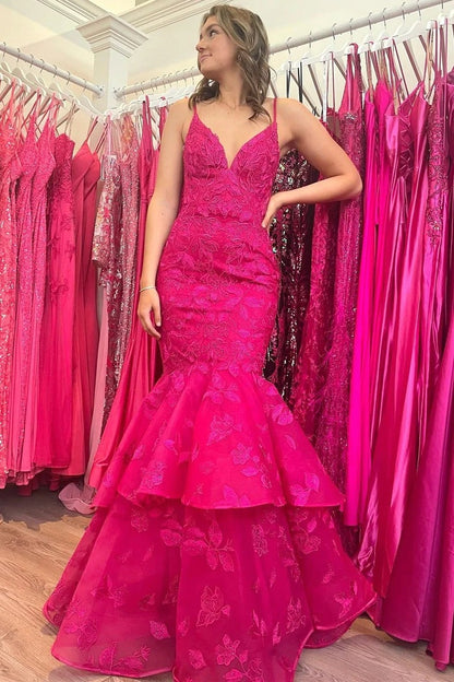 Emerald V - Neck Trumpet Long Gown with Appliques, PD25583