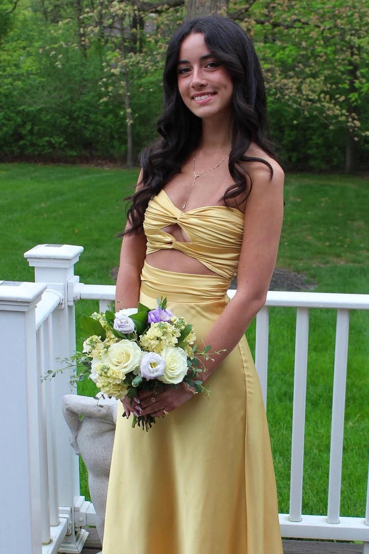 Satin Cute Sheath Strapless Keyhole Prom Dress, PD25404