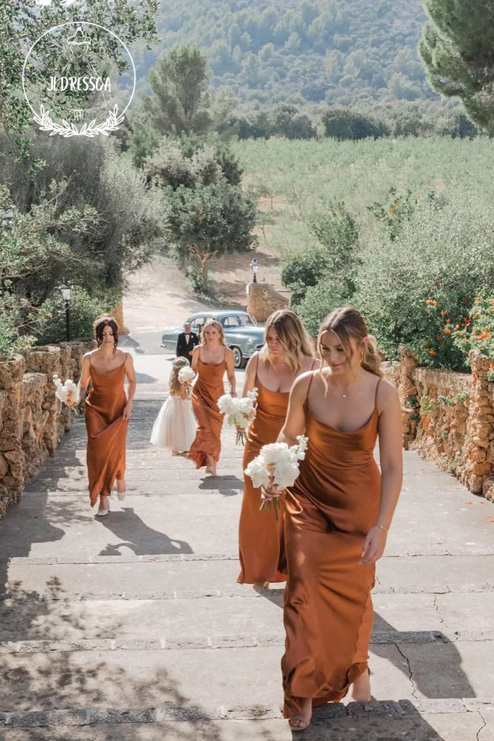 Charming Sheath Mermaid Cowl Neck Silk Satin Bridesmaid Dress, BD25040