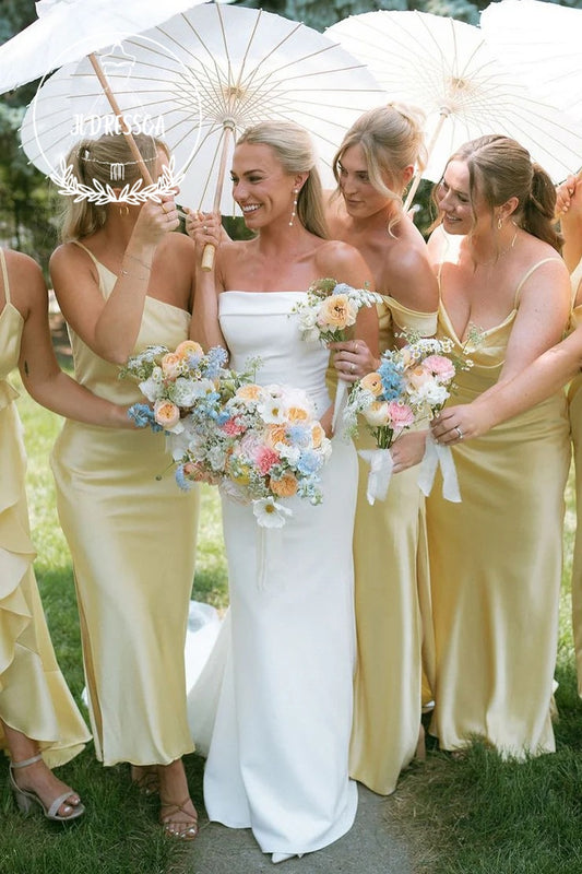 Sheath Long Daffodil Satin Bridesmaid Dresses, BD25010
