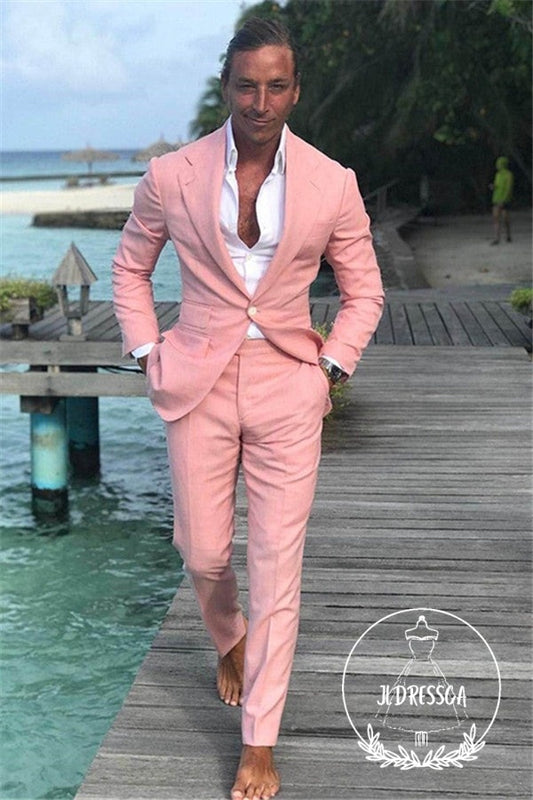 Notched Lapel Prom Tuxedos Linen Wedding Party Groomsman Suits, SU25058