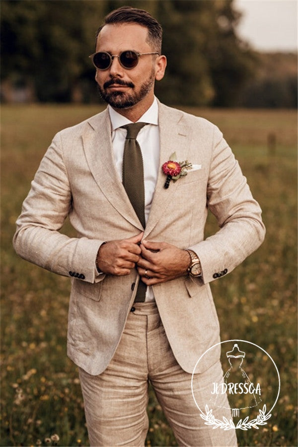 Party Linen Wedding Suit Casual Summer Beach Groom Slim Fit Suit Tuexedos, SU25019