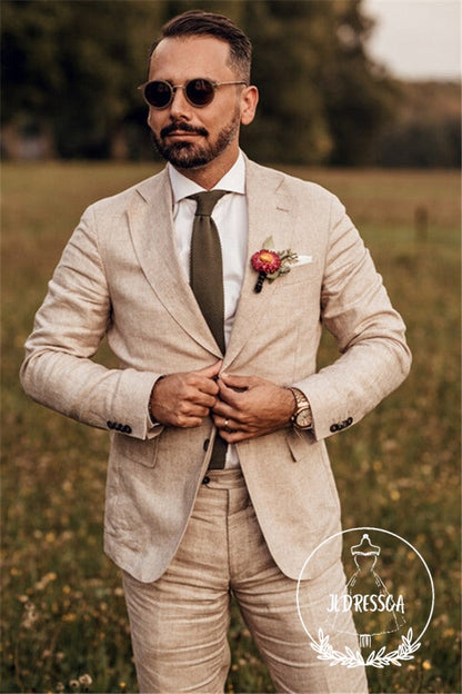 Party Linen Wedding Suit Casual Summer Beach Groom Slim Fit Suit Tuexedos, SU25019