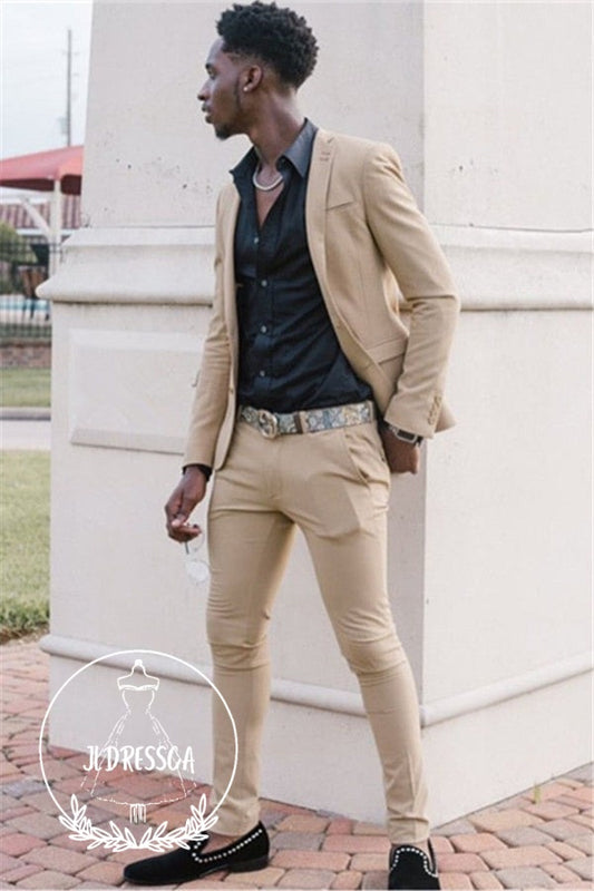 Khaki Slim Fit Two Piece Men Suit, SU25038