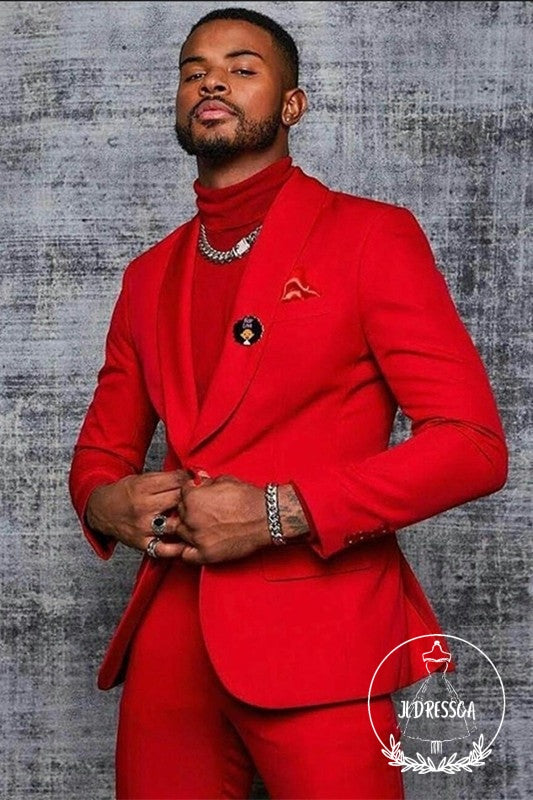 Red Shawl Lapel One Button Men Suits, SU25029
