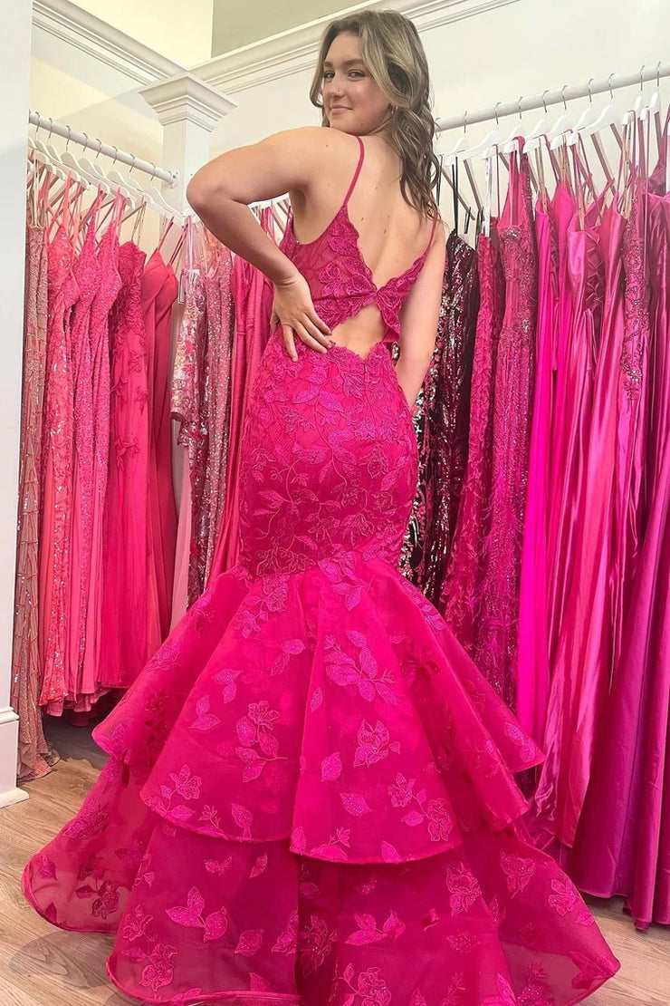 Emerald V - Neck Trumpet Long Gown with Appliques, PD25583