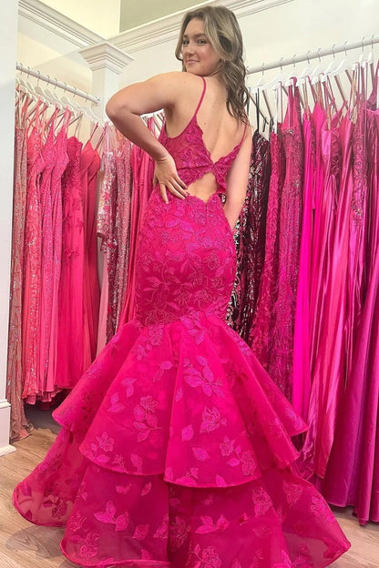 Emerald V - Neck Trumpet Long Gown with Appliques, PD25583