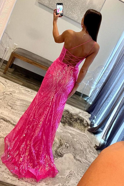 Sequins Lace Charming Mermaid One Shoulder Long Prom Dress, PD25413