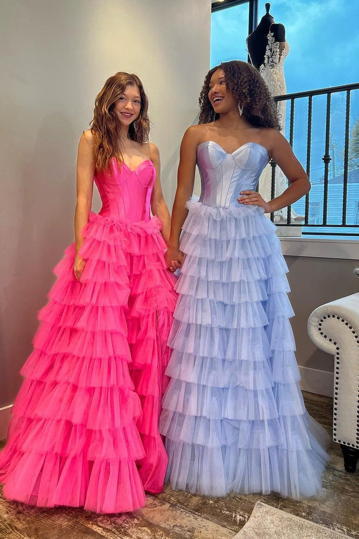 Black Sweetheart Tiered Ruffle Long Prom Dress, PD25654