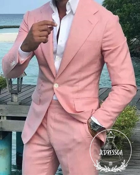 Notched Lapel Prom Tuxedos Linen Wedding Party Groomsman Suits, SU25058