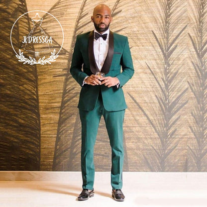 Dark Green One Button Black Shawl Lapel Wedding Groom Suits, SU25030