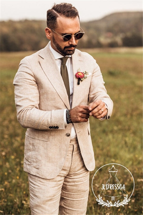 Party Linen Wedding Suit Casual Summer Beach Groom Slim Fit Suit Tuexedos, SU25019