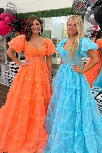 Orange Tulle Sweetheart Ball Gown Long Prom Dress, PD25466